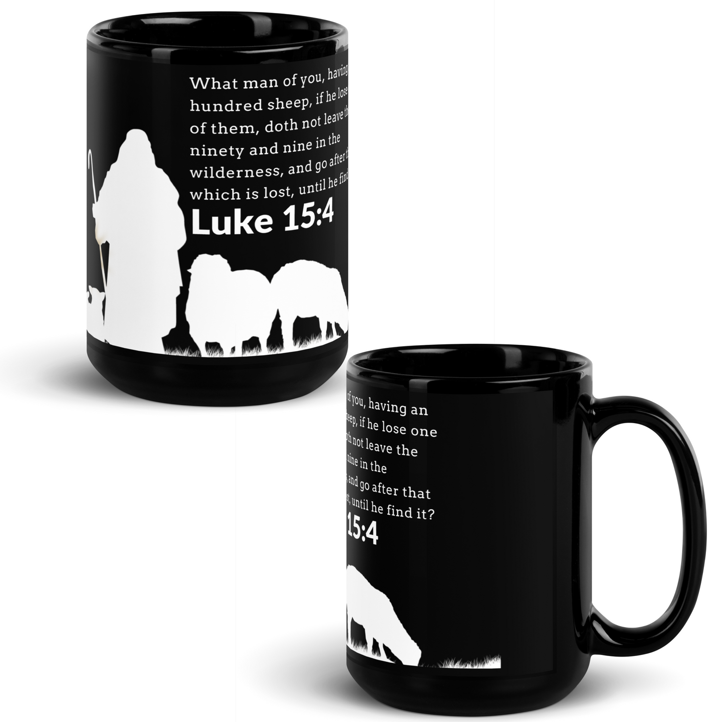 The Good Shepherd Black Glossy Mug (Luke 15:4)