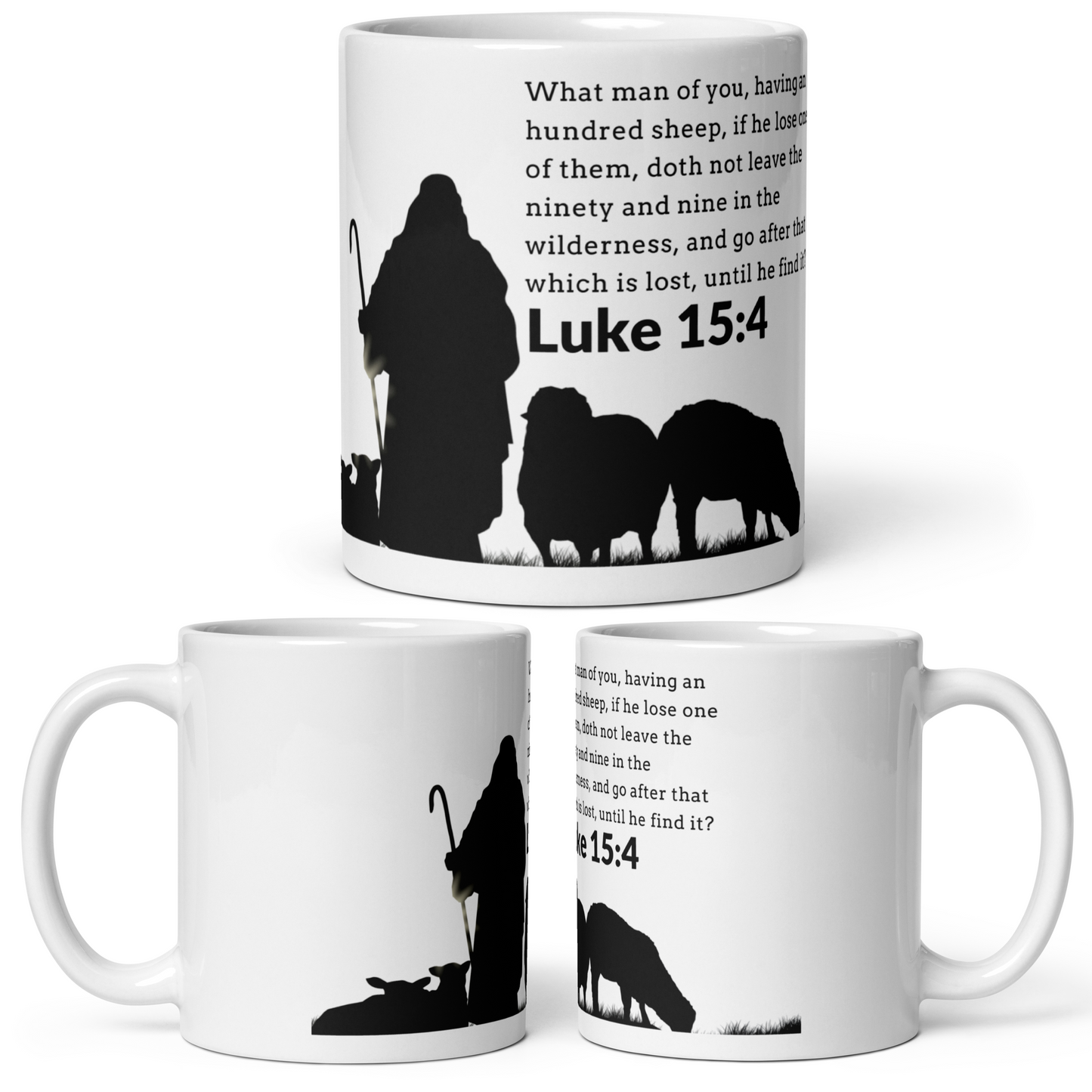 The Good Shepherd Black Glossy Mug (Luke 15:4)