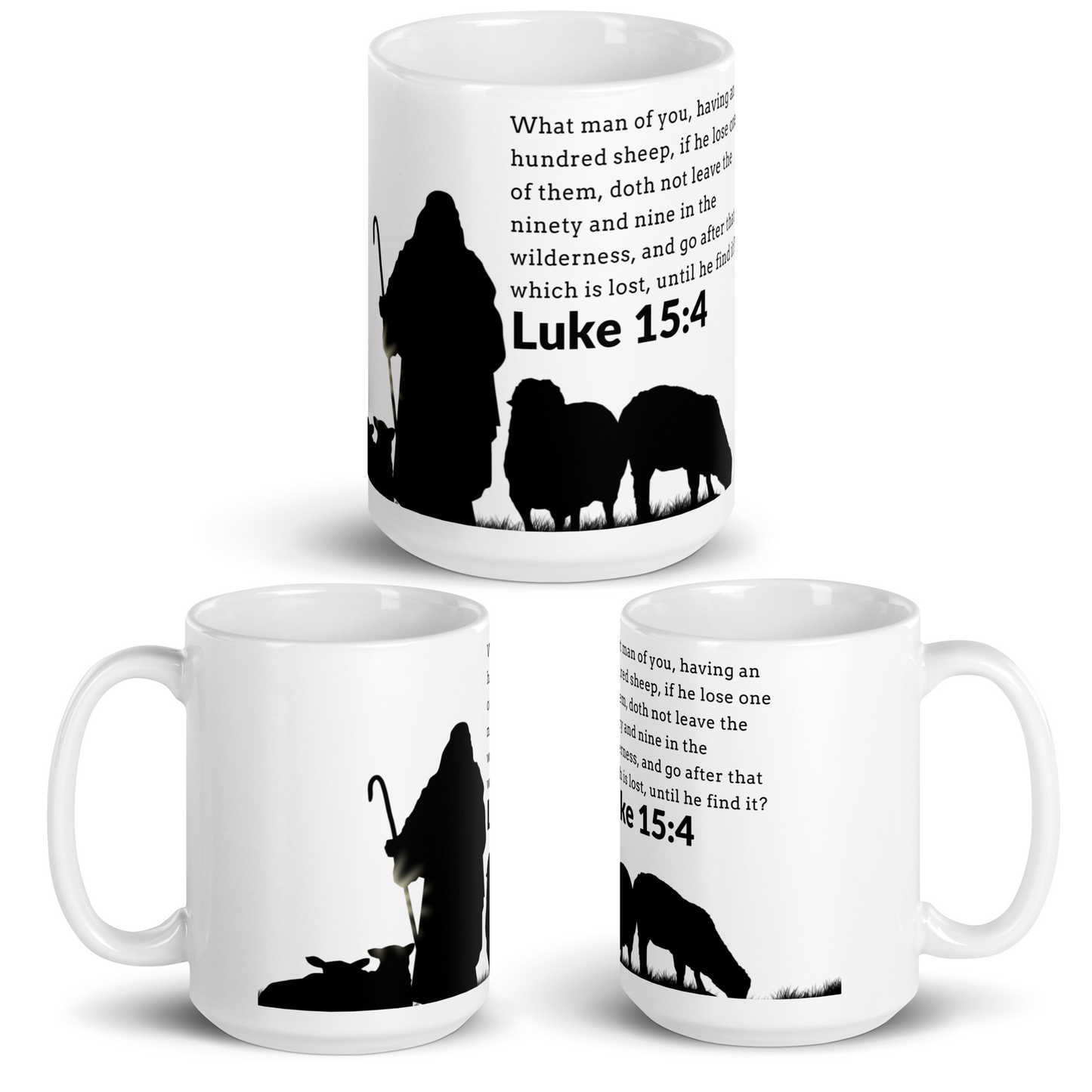 The Good Shepherd Black Glossy Mug (Luke 15:4)