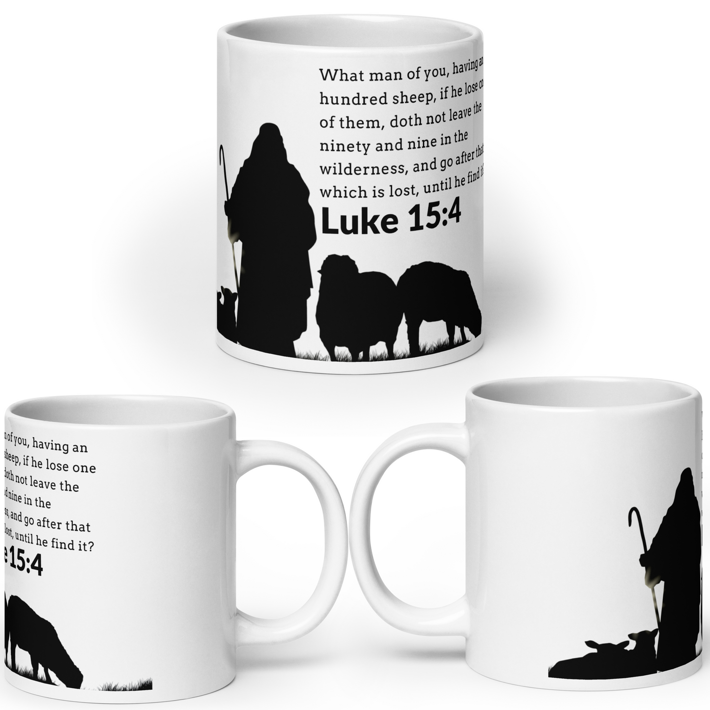 The Good Shepherd Black Glossy Mug (Luke 15:4)